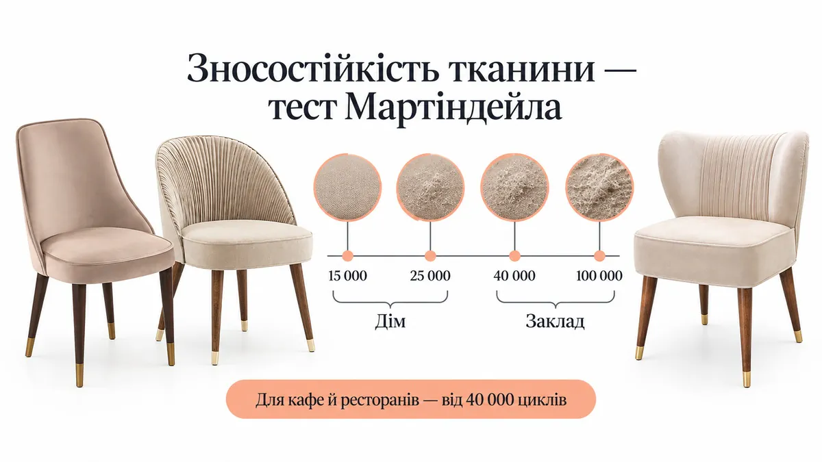 Martindale abrasion resistance scale: 15,000, 25,000, 40,000, 100,000 rubs; home 15–25 thousand, venue from 40 thousand