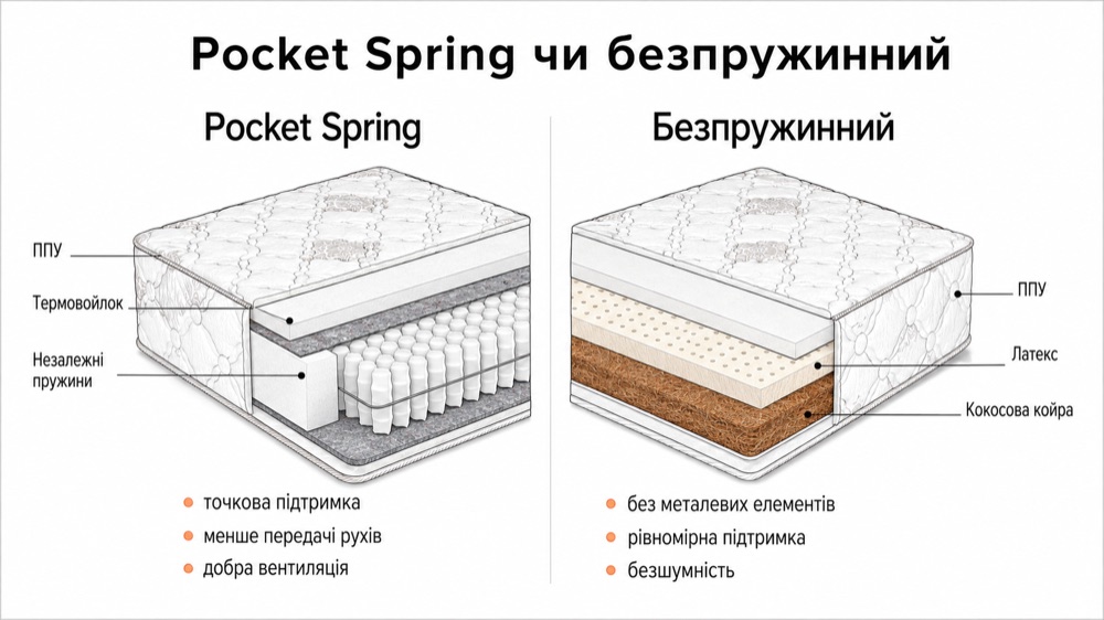 Pocket Spring чи безпружинний матрац: будова обох типів